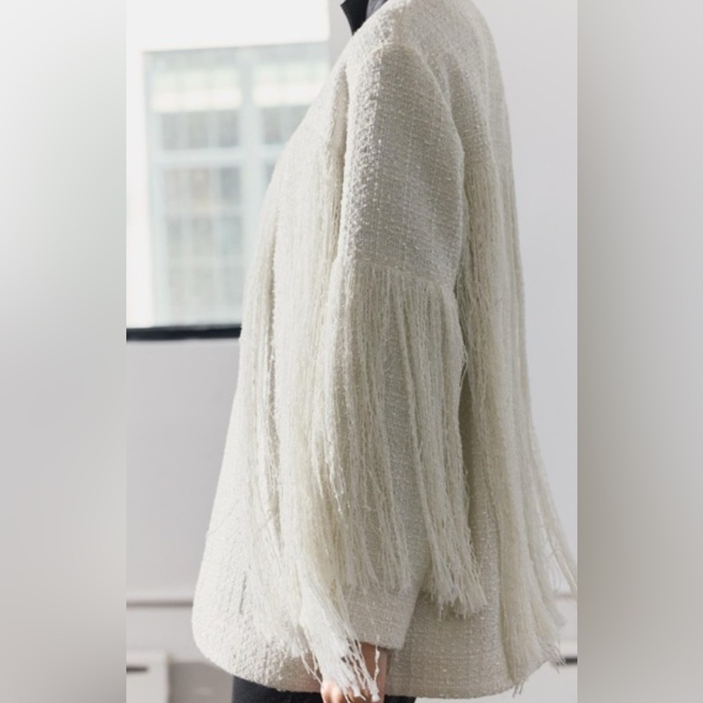 ZARA ZW Collection RARE Textured Fringe Jacket Wool Blend Size M NEW - Picture 5 of 15